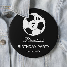 7th Birthday Party Soccer Black Boys Sports Button