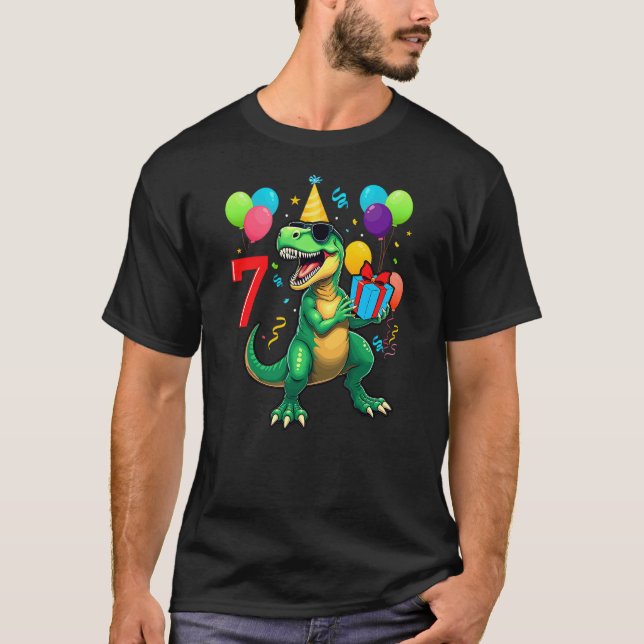 7th Birthday Shirt Boy Dinosaur Happy Bday T-rex P (Vorderseite)