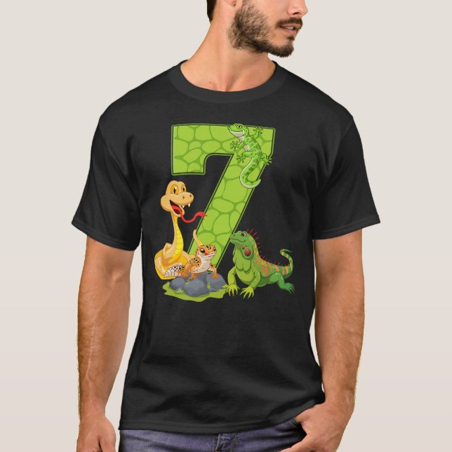 7th Birthday Snake Lizard Reptile 7 Year Old Birth T-Shirt (Vorderseite)