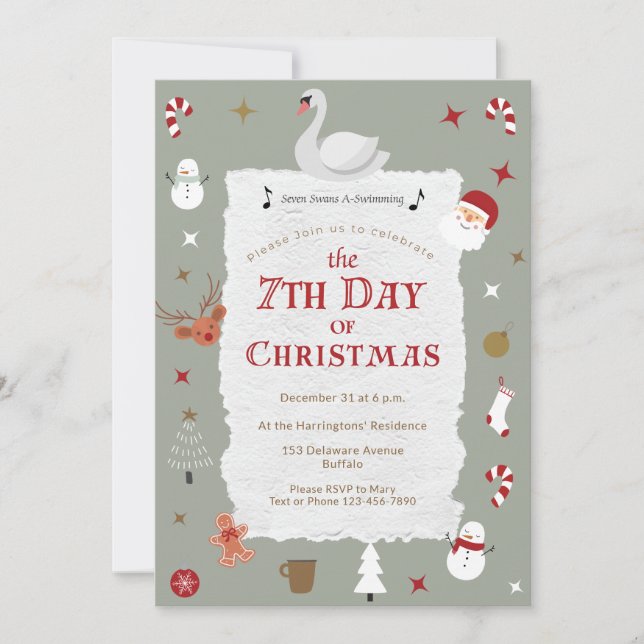 7th Day of Christmas Retro New Year's Eve Party Einladung (Vorderseite)