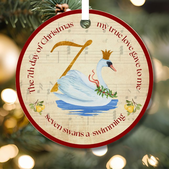 7th Day of Christmas Seven Swans A-Swimming Ornament Aus Metall (Von Creator hochgeladen)