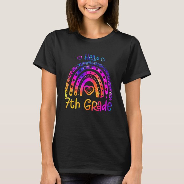 7th Grade Leopard Rainbow Tie Dye Teacher Back To  T-Shirt (Vorderseite)