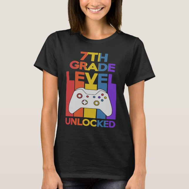 7th Grade Level Unlocked Video Gamer Back to Schoo T-Shirt (Vorderseite)