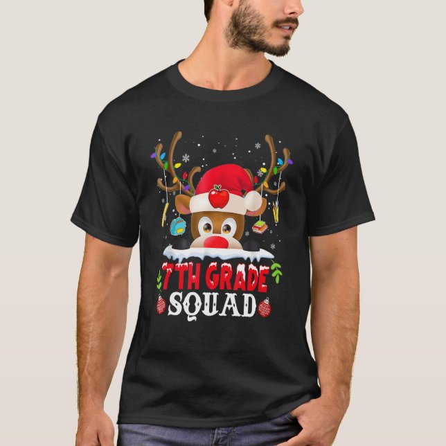 7th Grade Squad Plaid Reindeer Santa Hat Teacher C T-Shirt (Vorderseite)