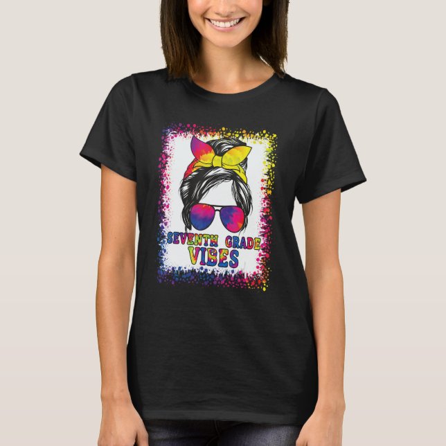 7th Grade Vibes Messy Bun Back To School Kids Girl T-Shirt (Vorderseite)
