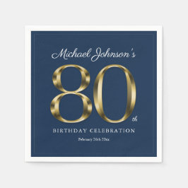 80. Achtzigste klassische Solid Gold Text Navy Blu Serviette