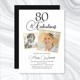 80 and Fabulous 80th Birthday Black Script Photo Einladung