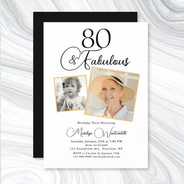 80 and Fabulous 80th Birthday Black Script Photo Einladung (Von Creator hochgeladen)