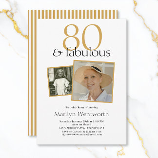 80 and Fabulous 80th Birthday Typography 2 Photo Einladung