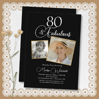 80 and Fabulous 80th Birthday White Script 2 Photo Einladung