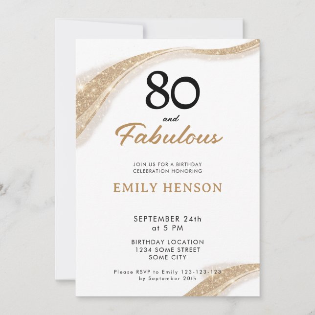 80 and Fabulous Gold 80th Birthday Invitation Einladung (Vorderseite)