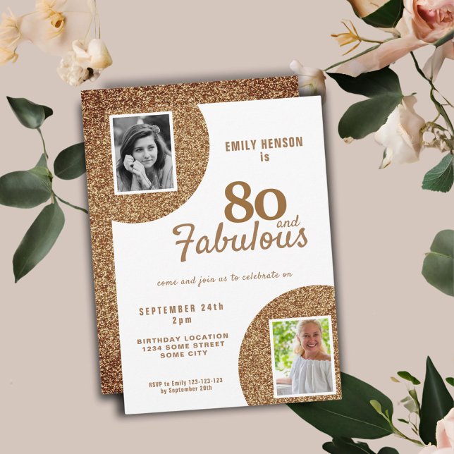 80 and Fabulous Gold Glitter 2 Photo 80th Birthday Einladung (Von Creator hochgeladen)