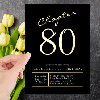 80 Black 80. Geburtstagsparty Gold Folieneinladung