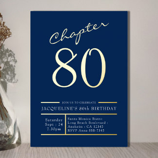 80 Blue 80. Geburtstagsparty Gold Folieneinladung