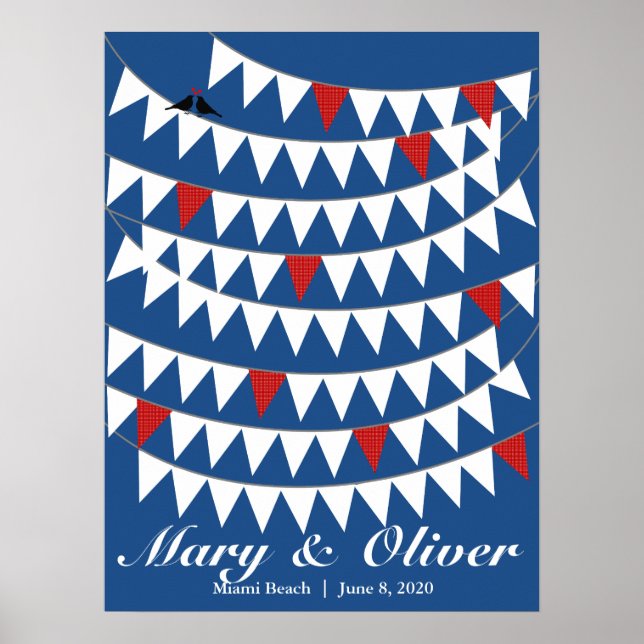 80 Bunting Red Blue Wedding Guest Book Alternative Poster (Vorne)