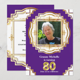 80. elegante goldene lila weiße Fotografie-Rahmen  Einladung