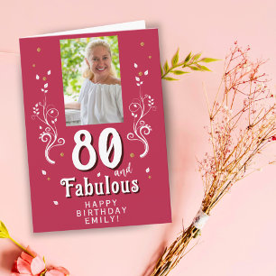 80 & Fabuloses Blattwerk Magenta 80. Geburtstagsfo Karte