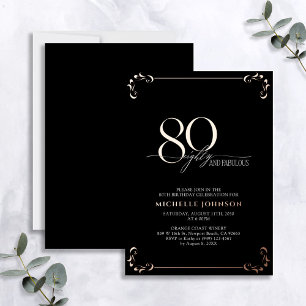 80 & Fabulous Black Rose Gold Calligraphie Geburts Folieneinladung