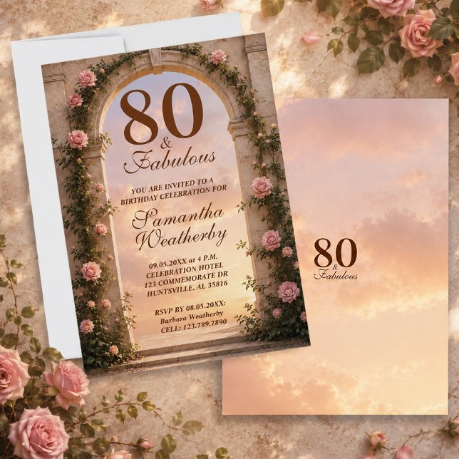 80 & Fabulous Floraler Torbogen-Geburtstag Einladung (80 & Fabulous Floral Arch Birthday Invitation)