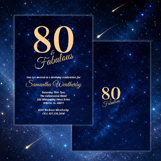 80 & Fabulous Gold Nachthimmel Geburtstag Einladung