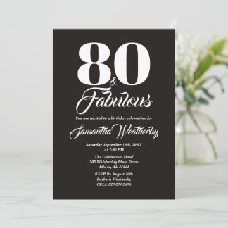 80 & Fabulous Weiße Typografie-Feier Einladung