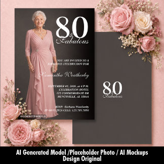 80 & Fantastisch Elegante Foto-Geburtstagsfeier Einladung