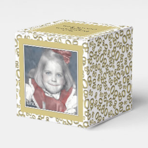 80. Foto Keepake - Gold/White Number Pattern Geschenkschachtel