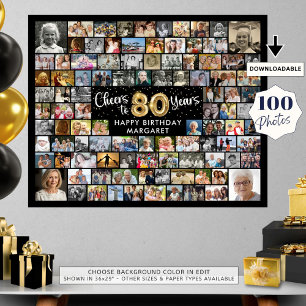 80. Geburtstag 100 Fotos Schwarz Gold Prost auf da Poster