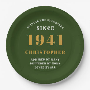 80. Geburtstag 1941 Grüne Liebe Personalisiert Pappteller