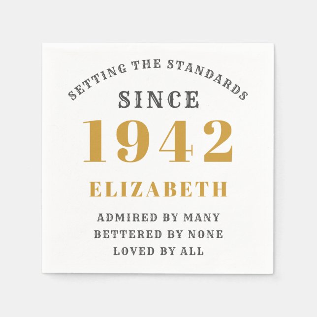 80. Geburtstag 1942 Fully Editable Gold White Serviette (Vorderseite)