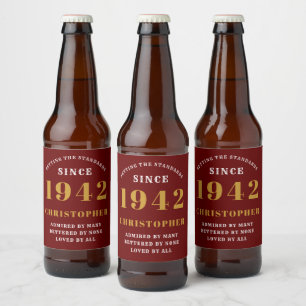 80. Geburtstag 1942 Red Gold Retro Personalisiert Bierflaschenetikett