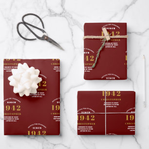 80. Geburtstag 1942 Rotes Gold für ihn Personalisi Geschenkpapier Set