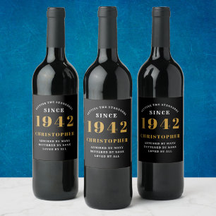 80. Geburtstag 1942 Schwarzer Retro Personalisiert Weinetikett