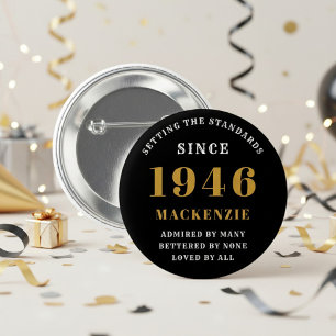 80. Geburtstag 1946 Eleganter Chic Schwarz Gold Button