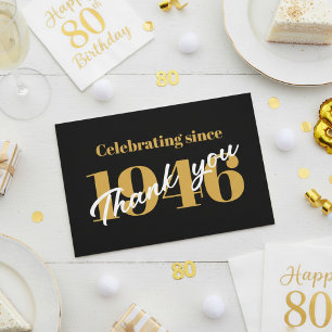 80. Geburtstag 1946 Retro Schwarz und Gold Dankeskarte