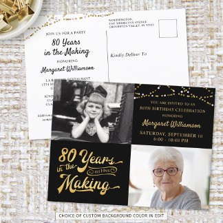 80. Geburtstag 2 Fotos Retro Jahre im Making Postkarte