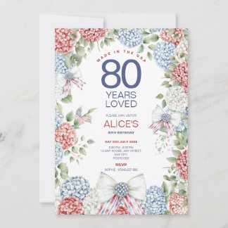 80. Geburtstag, 4. Juli Rotes Weiß & Blauer Flor Einladung