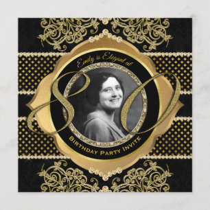 80. Geburtstag 80. Gold Diamond Foto Rahmen Einladung