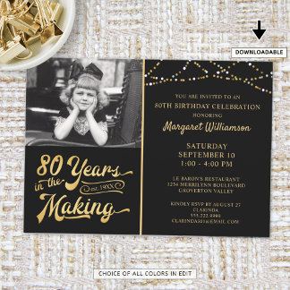 80. Geburtstag 80 JAHRE IM MAKING Black & Gold Einladung