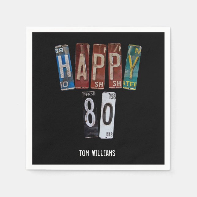 80. Geburtstag alte Nummernschilderkollektion Serviette (Vorderseite)