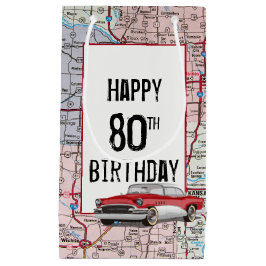 80. Geburtstag alter Buick auf Karte Kleine Geschenktüte