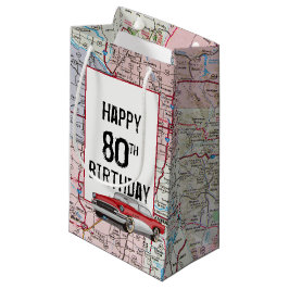 80. Geburtstag alter Buick auf Karte Kleine Geschenktüte