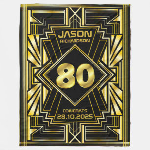 80. Geburtstag Art Deco Gold Black Great Gatsby Fleecedecke