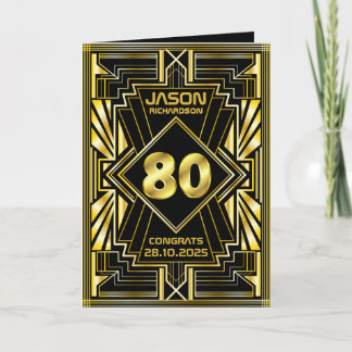 80. Geburtstag Art Deco Gold Black Great Gatsby Karte