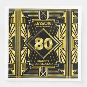 80. Geburtstag Art Deco Gold Black Great Gatsby Serviette