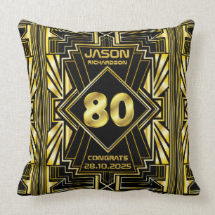80. Geburtstag Art Déco Gold Schwarz Kissen