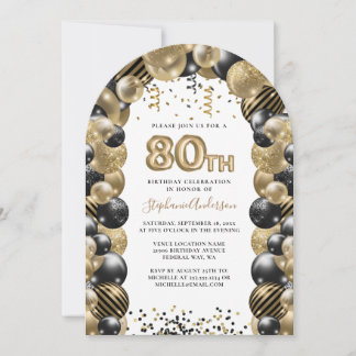 80. Geburtstag Ballon Gold Black Sparkle Einladung