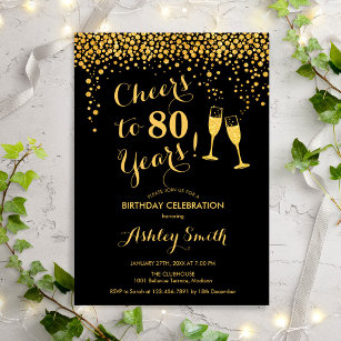 80. Geburtstag - Bis zu 80 Jahre Gold Black Einladung