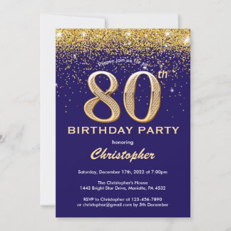 80. Geburtstag Black and Gold Glitzer Confetti Einladung