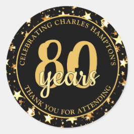 80. Geburtstag Black and Gold Stars DANK Runder Aufkleber